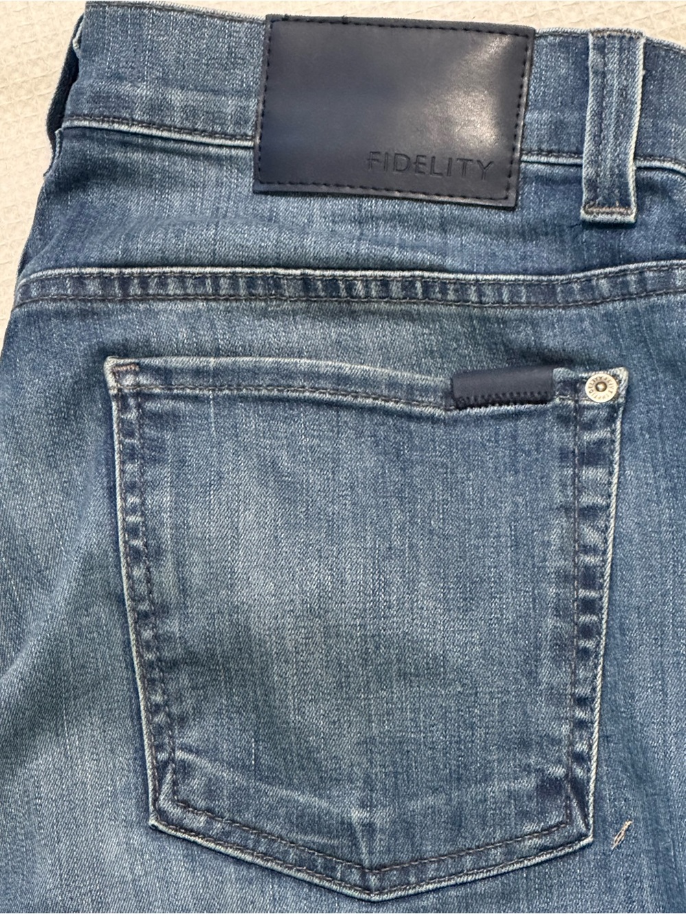 Fidelity Men’s Light Blue Straight Jeans with Leather Patch
